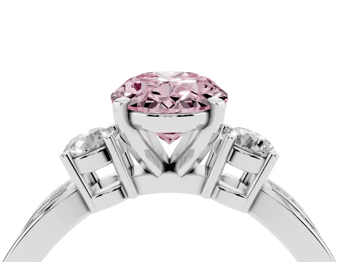 Fancy Pink Three-Stone Oval Cut Cut Diamond Twist Band with Prong Setting Platinum