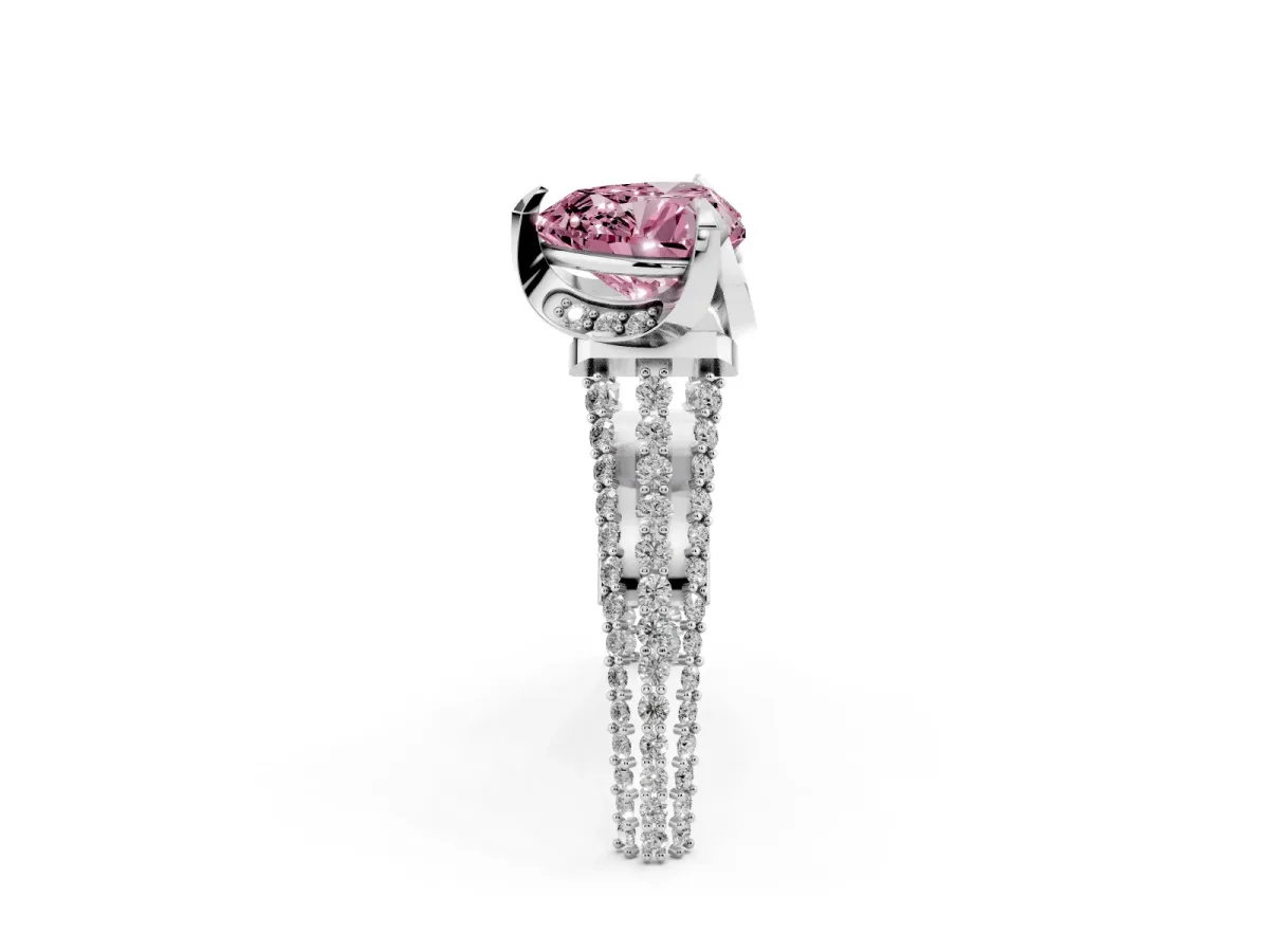 Fancy Pink Heart Cut Solitaire Pave Split Shank Ring with Four-Prong Setting Silver