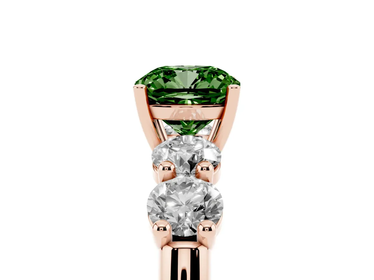 Fancy Green Cushion Cut Cut Five-Stone Prong Set Diamond Ring with Classic Band Rose gold