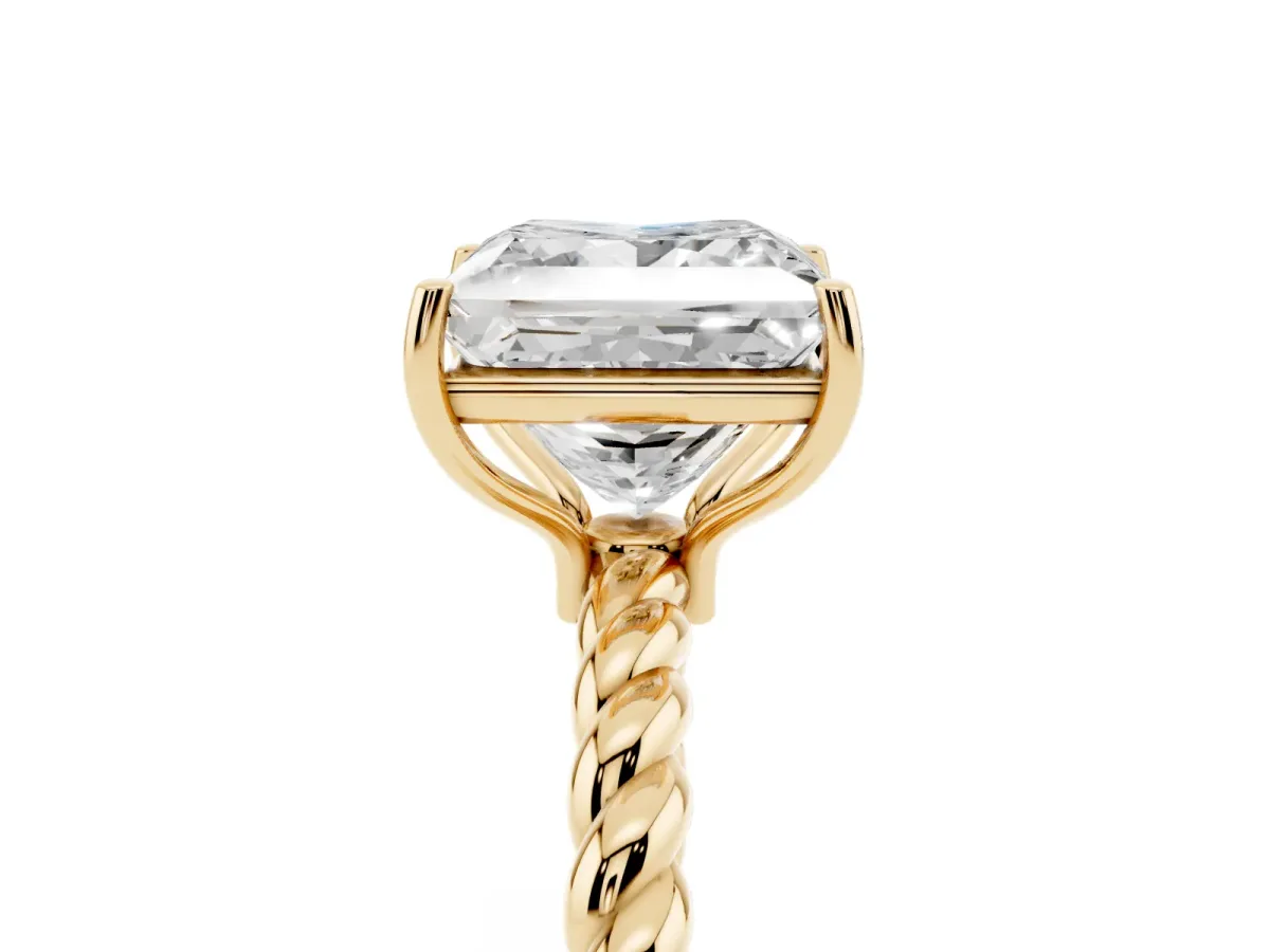 Princess Cut Solitaire Twisted Band 4-Prong Ring Yellow gold