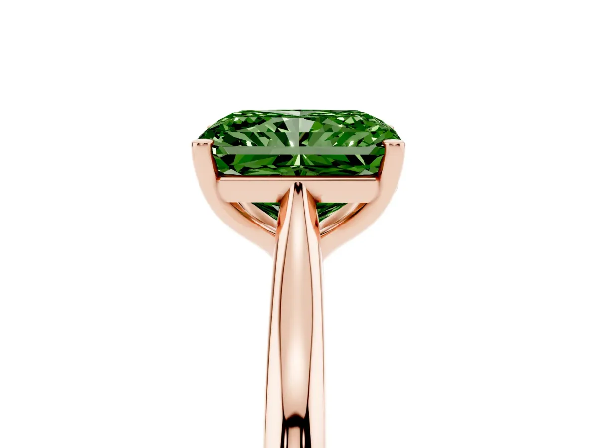 Fancy Green Radiant Cut Cut Solitaire Ring with Cathedral Band and Four-Prong Setting Rose gold