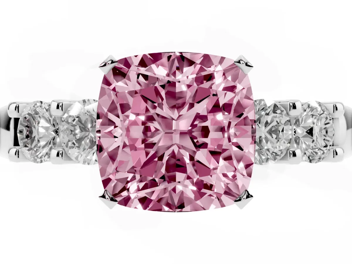 Fancy Pink Cushion Cut Brilliant Cut Diamond Five-Stone Prong Set Engagement Ring with Channel Band White gold