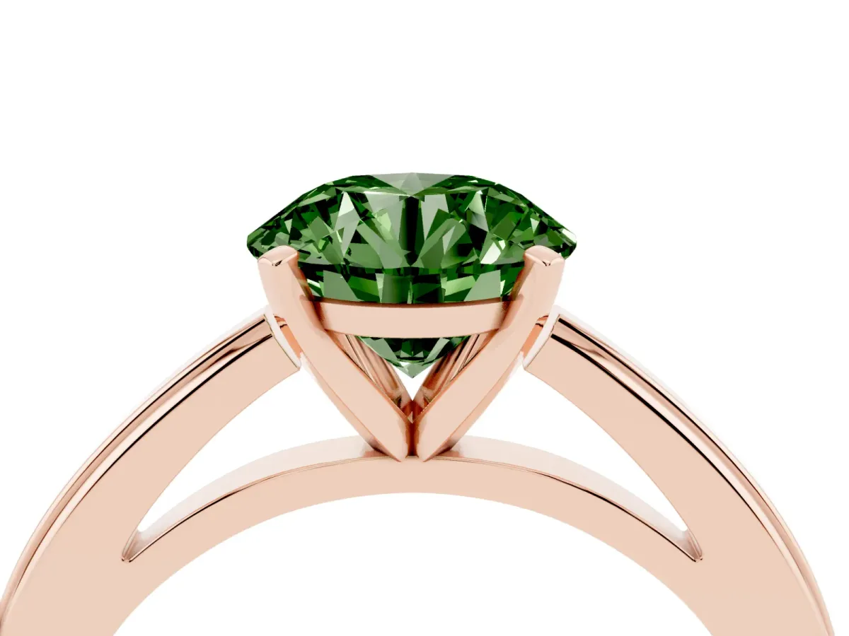 Fancy Green Round Cut Solitaire Diamond Ring with Four-Prong Setting and Classic Band Rose gold