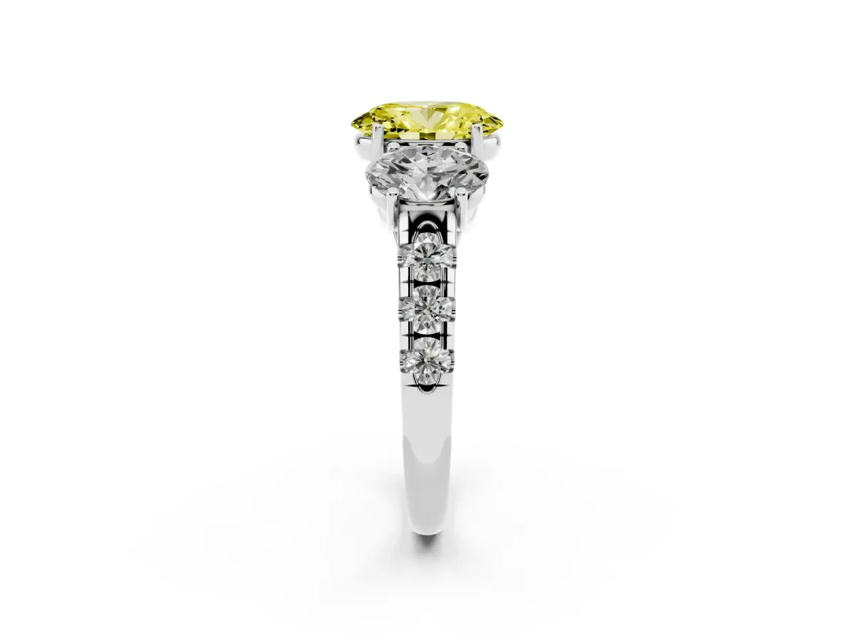 Fancy Yellow Three-Stone Oval Cut Diamond Pavé Band with Prong Setting Silver