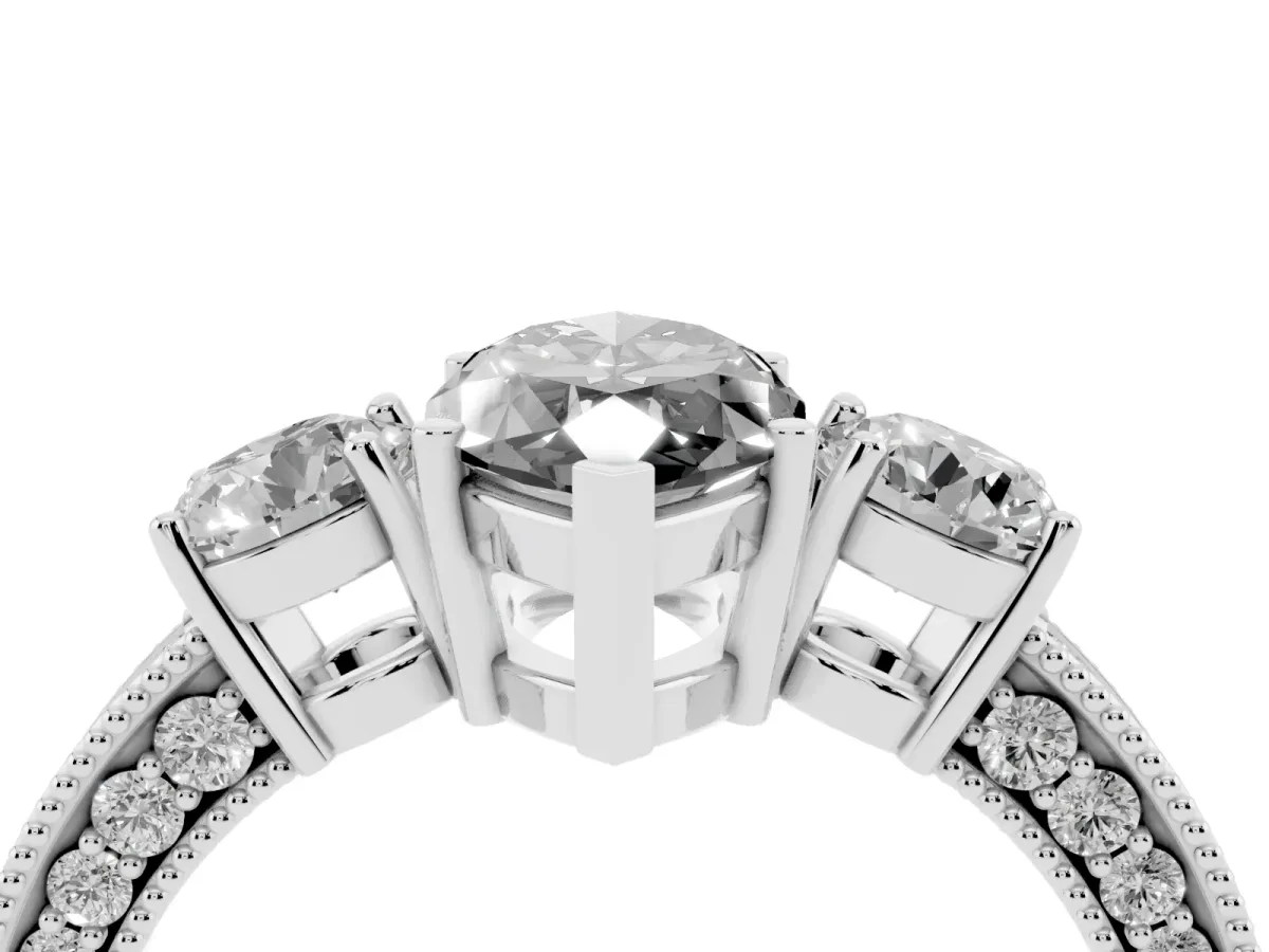 Fancy Black Marquise Cut Three-Stone Diamond Ring with Pavé Band and Four-Prong Setting Silver