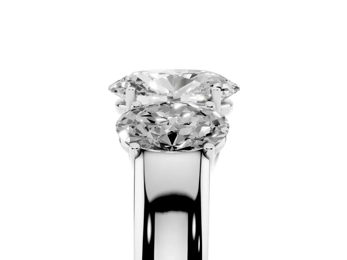 Three-Stone Oval Cut Cut Diamond Ring with Prong Setting and Classic Band Silver