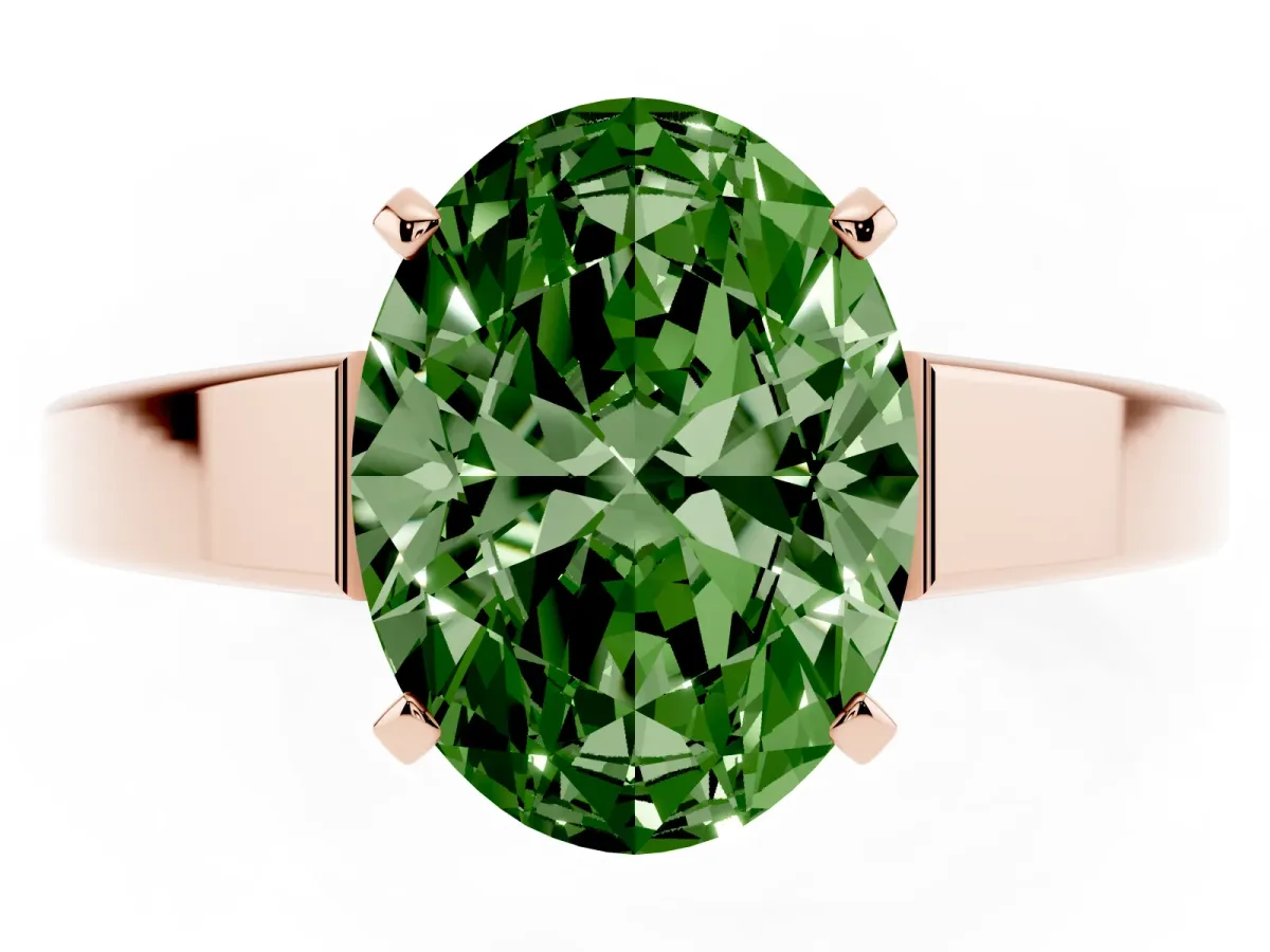 Fancy Green Oval Cut Solitaire Engagement Ring with Four-Prong Setting and Tapered Band Rose gold