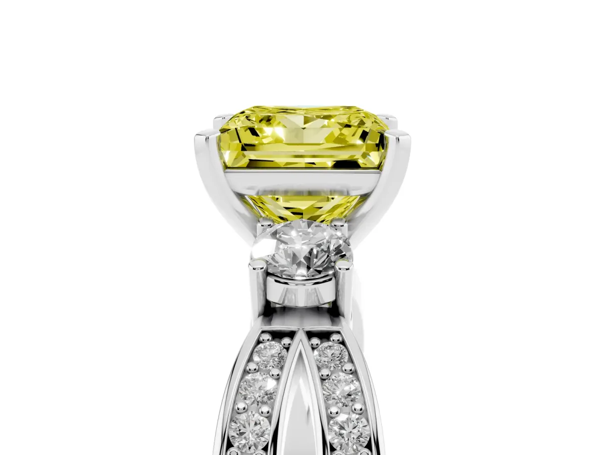 Fancy Yellow Three-Stone Princess Cut Cut Diamond Twist Band with Prong Setting Silver