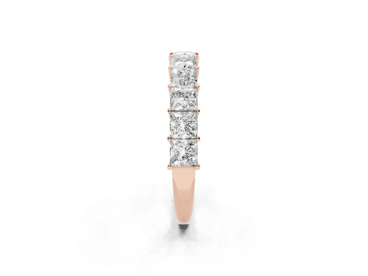 Princess Cut Half Eternity Band with Shared Prong Setting Rose gold