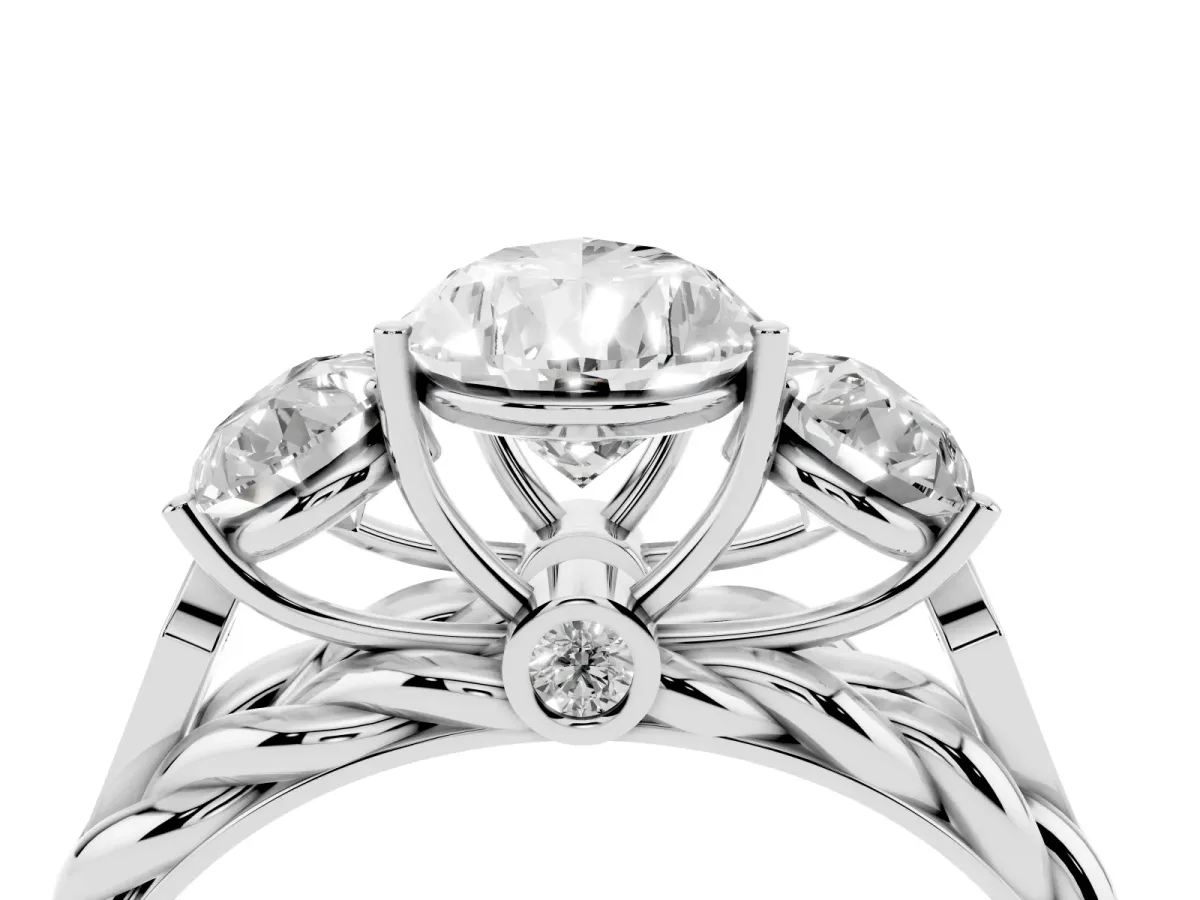 Three-Stone Pear Cut Diamond Braided Band Ring with Four-Prong Setting Silver