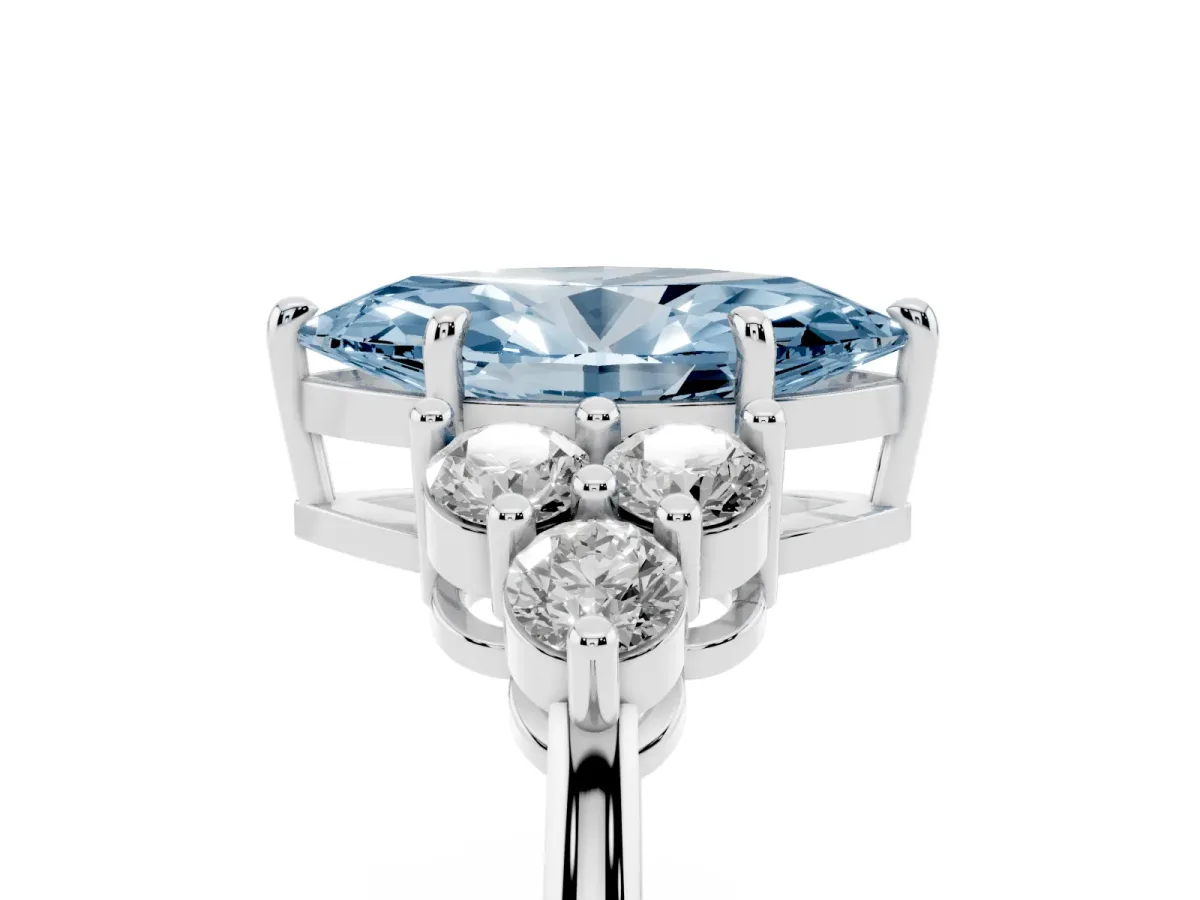 Fancy Blue Marquise Cut Brilliant Diamond Cluster Accent Solitaire Ring with Prong Setting Platinum