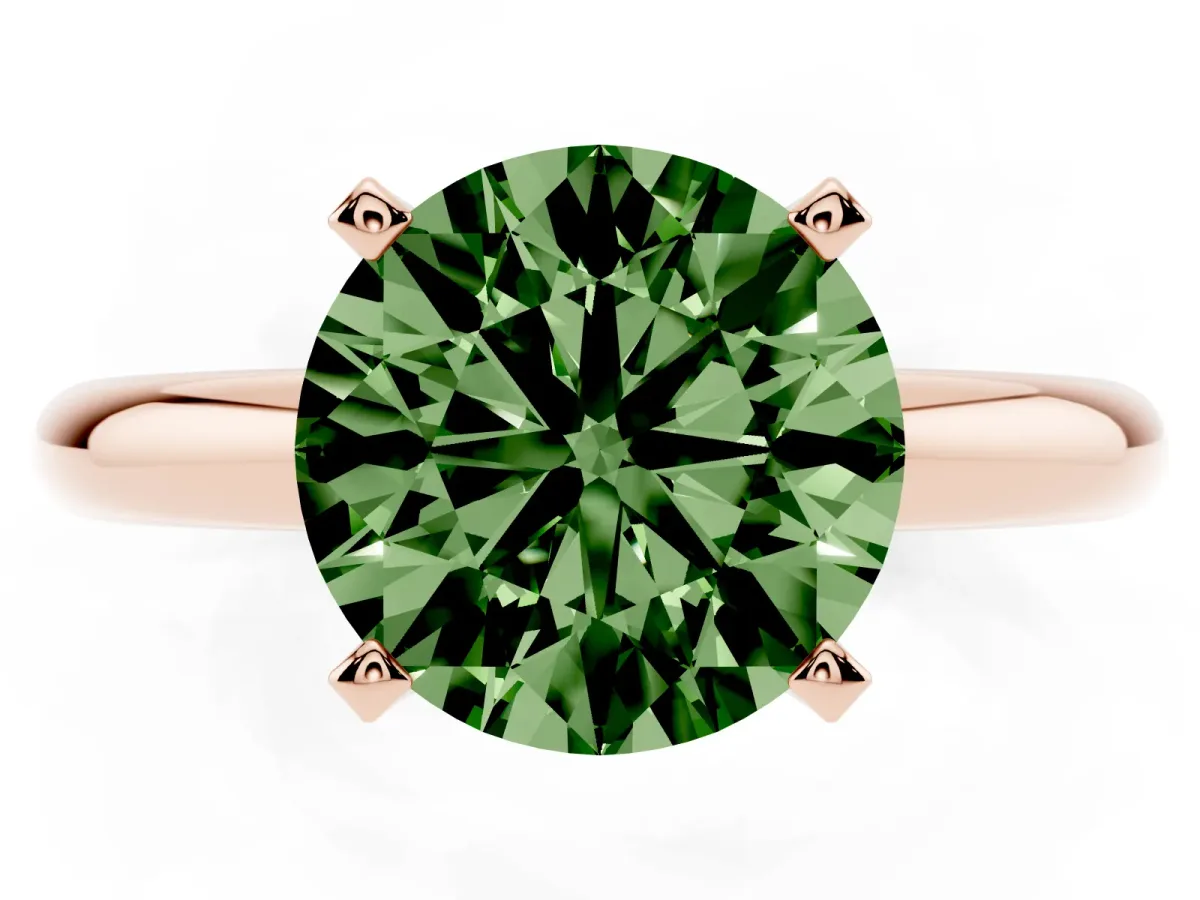Fancy Green Round Cut Diamond Solitaire Engagement Ring with Round Band and Four-Prong Setting Rose gold