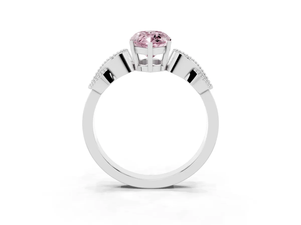 Fancy Pink Marquise Cut Solitaire Milgrain Leaf Band with Prong Setting Silver