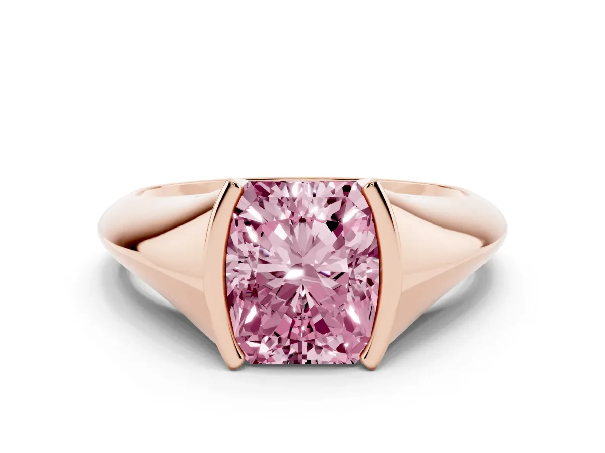 Fancy Pink Radiant Cut Solitaire Tension Set Diamond Ring Rose gold