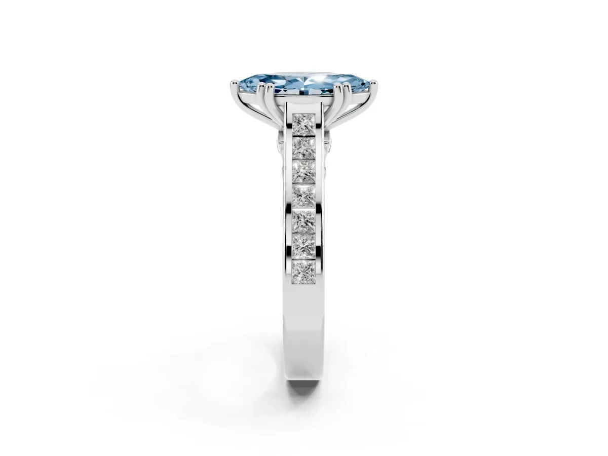 Fancy Blue Marquise Cut Cut Channel Set Solitaire Engagement Ring with Prong Setting Silver