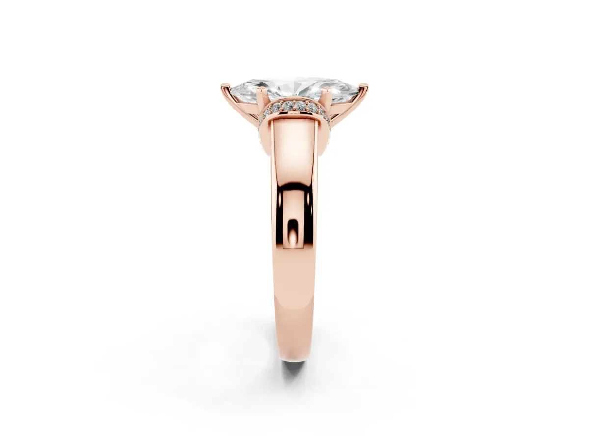 Marquise Cut Solitaire Diamond Ring with Pave Band and Six-Prong Setting Rose gold