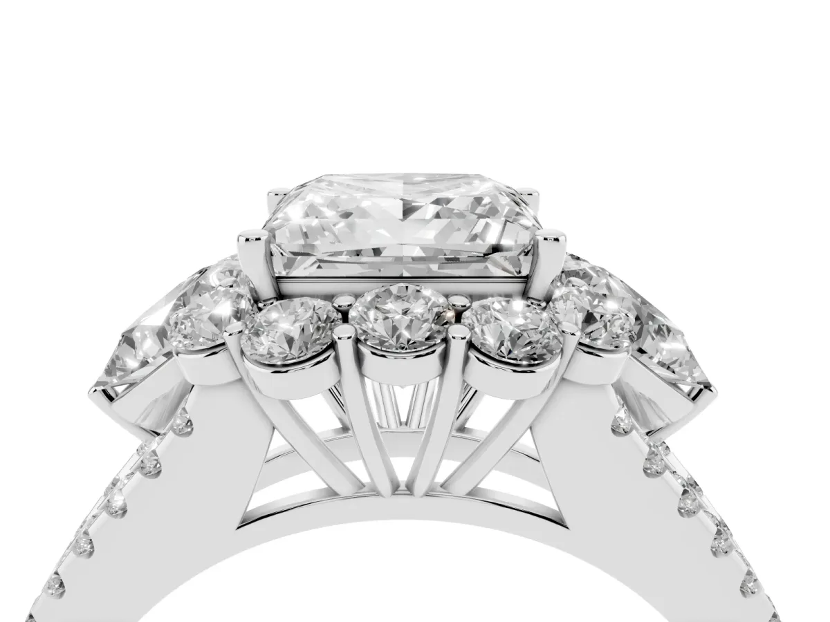 Princess Cut Halo Split Shank Diamond Engagement Ring with Prong Setting Platinum
