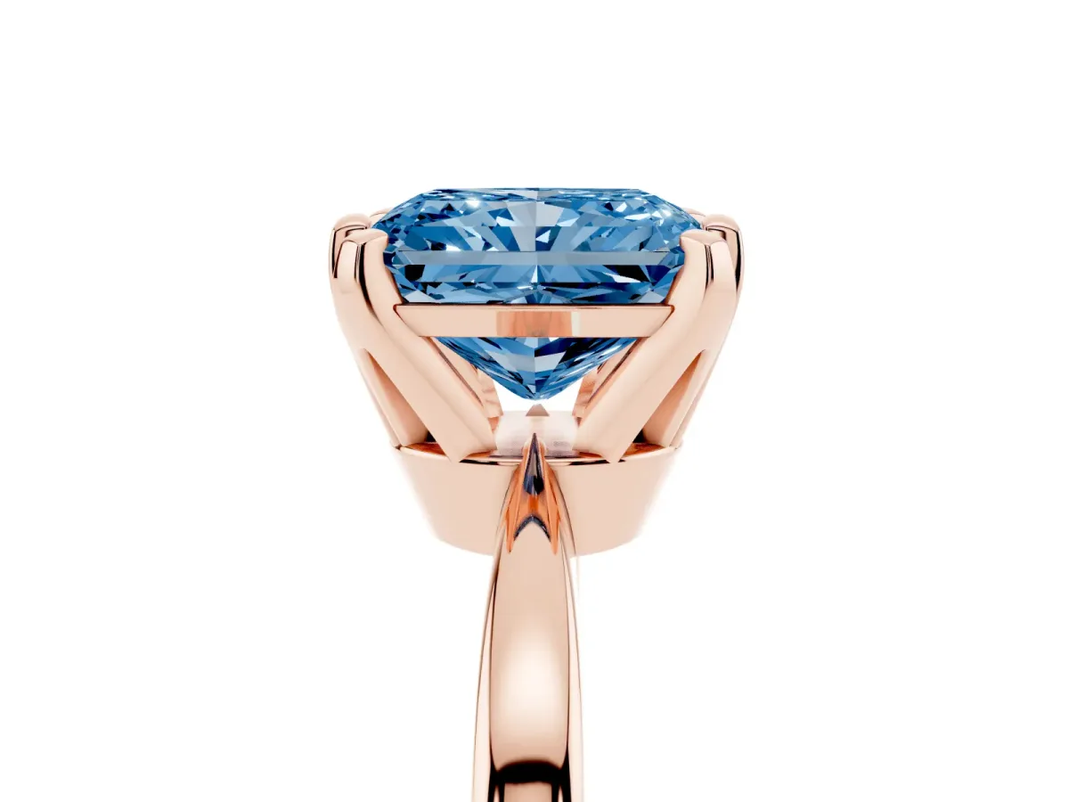 Fancy Blue Radiant Cut Solitaire Engagement Ring with Six-Prong Setting and Tapered Band Rose gold