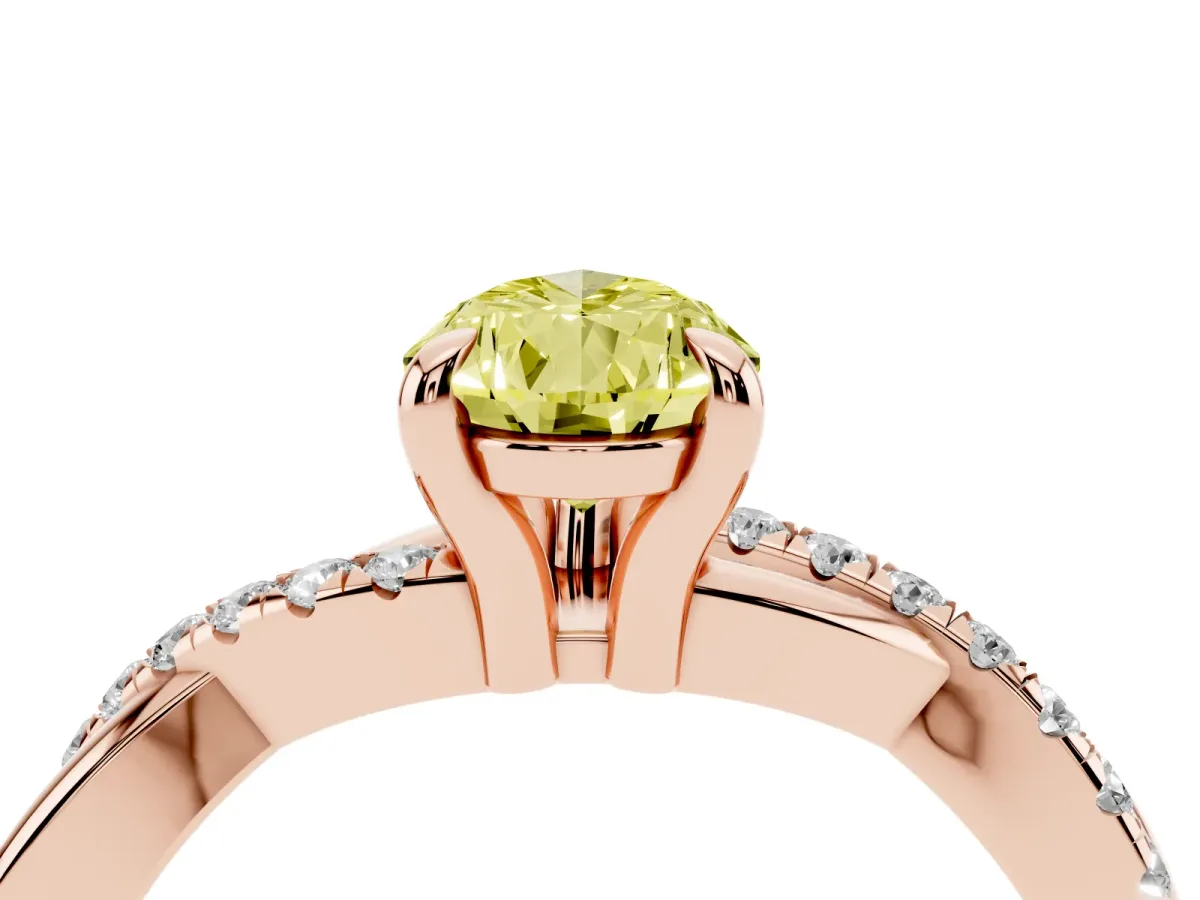 Fancy Yellow Pear Cut Cut Diamond Twist Band Solitaire with Prong Setting Rose gold