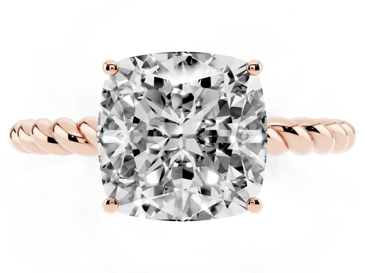 Cushion Cut Solitaire Twist Band Ring with Four-Prong Setting Rose gold