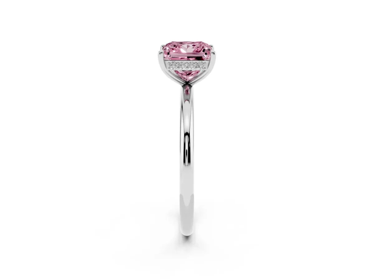 Fancy Pink Princess Cut Solitaire Diamond Ring with a Classic Band and Four-Prong Setting Platinum