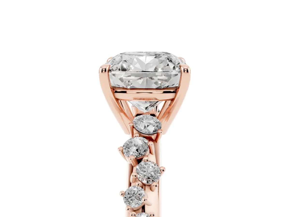 Cushion Cut Diamond Cluster Side Stone Solitaire Ring with Prong Setting Rose gold