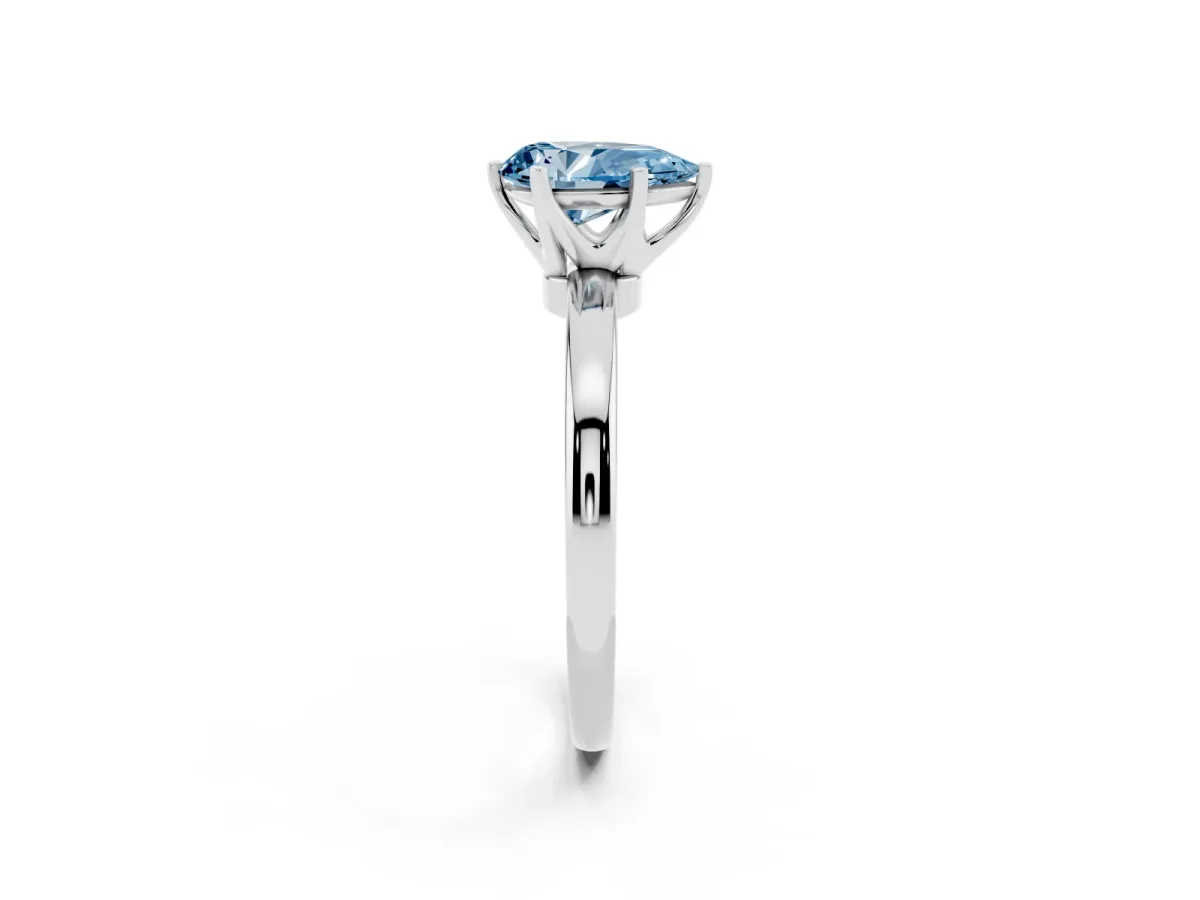 Fancy Blue Pear Cut Solitaire Diamond Ring with Six-Prong Setting on a Classic Band Platinum