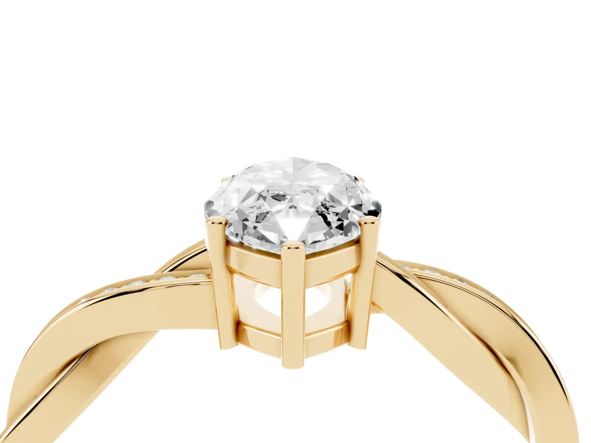 Marquise Cut Solitaire Twisted Pave Diamond Ring with Four-Prong Setting Yellow gold