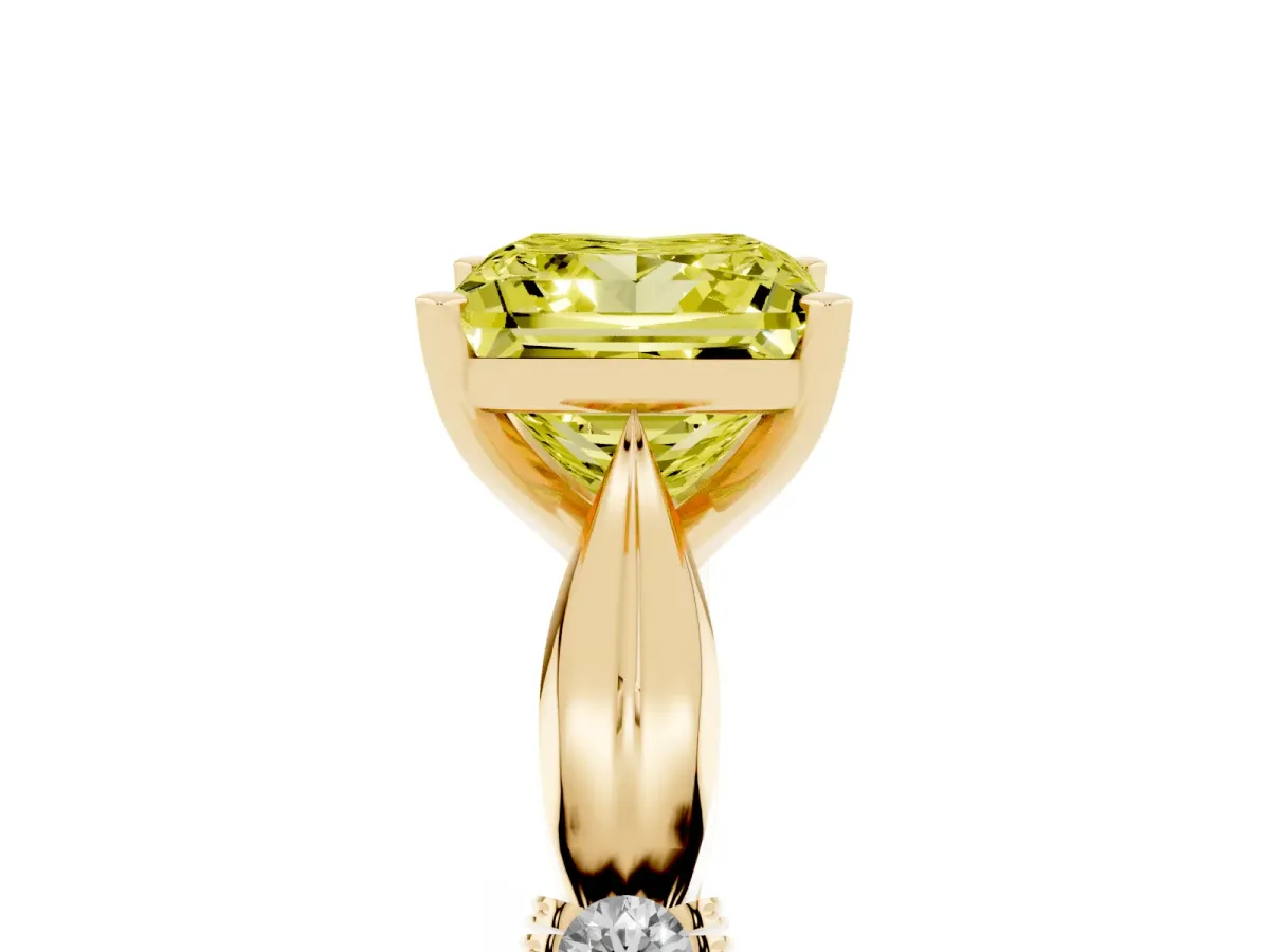 Fancy Yellow Princess Cut Solitaire Diamond Twisted Band with Four-Prong Setting Yellow gold