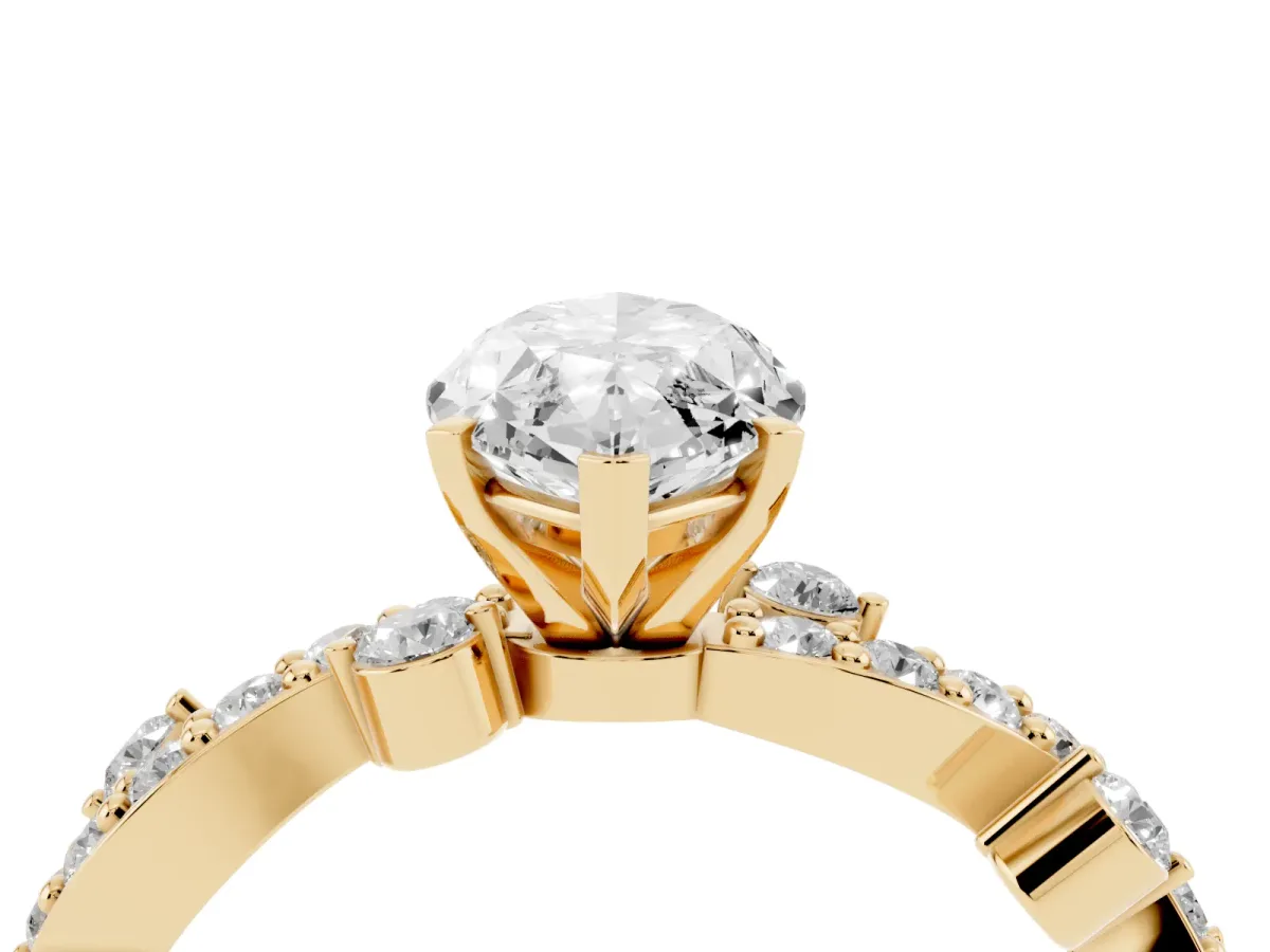 Marquise Cut Cut Solitaire Diamond Twisted Band with Pave Setting Yellow gold