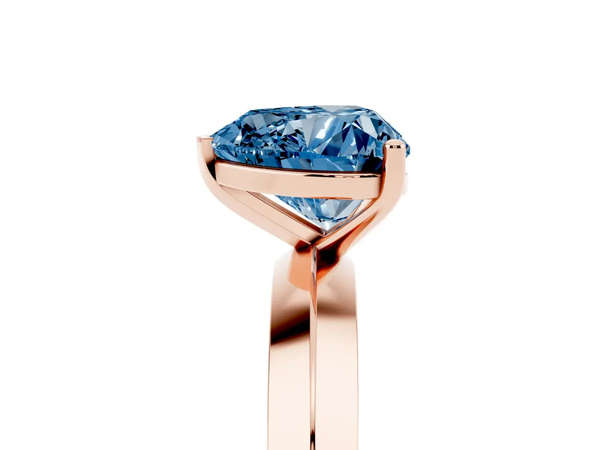 Fancy Blue Heart Cut Cut Solitaire Engagement Ring with Flat Band and Four-Prong Setting Rose gold