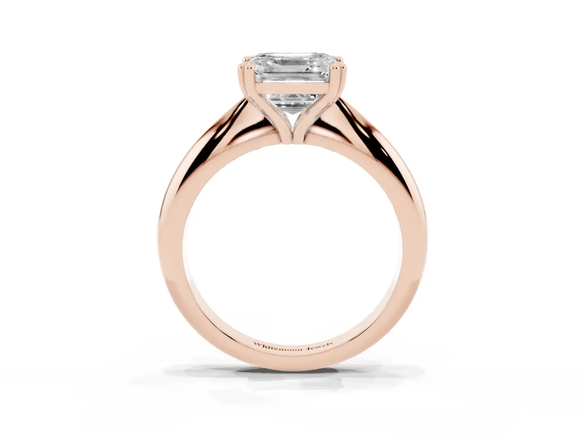Asscher Cut Cut Solitaire Engagement Ring with Tapered Band and Four-Prong Setting Rose gold
