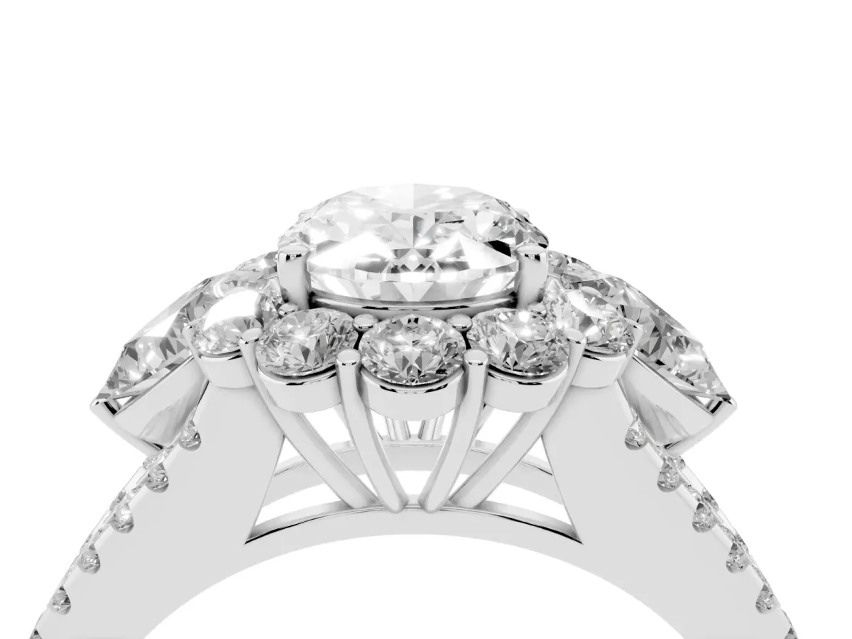 Oval Cut Halo Split Shank Diamond Engagement Ring with Prong Setting Silver