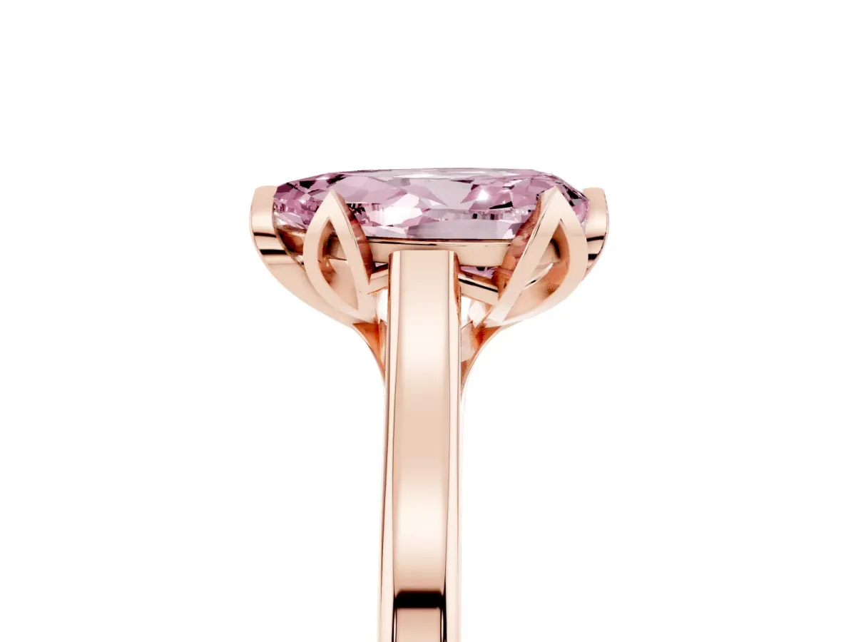 Fancy Pink Pear Cut Diamond Solitaire Ring with Flower Prong Setting and Classic Band Rose gold