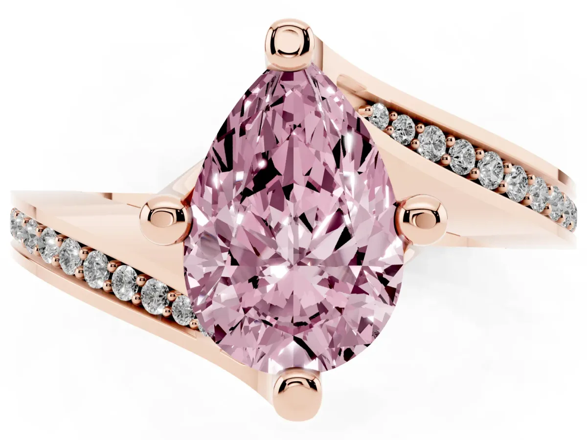 Fancy Pink Pear Cut Solitaire Diamond Twist Band with Pavé Setting and Four-Prong Setting Rose gold