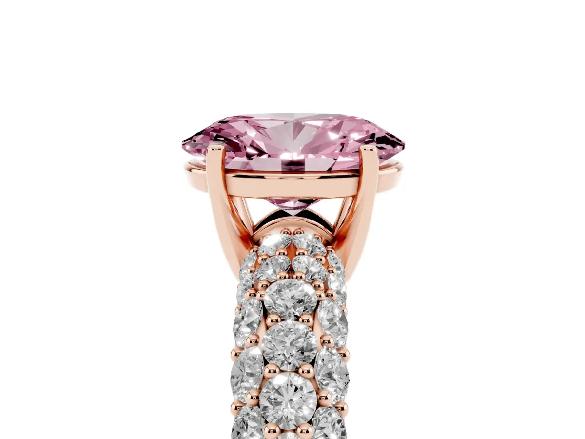 Fancy Pink Oval Cut Diamond Pavé Band Solitaire Ring with Four-Prong Setting Rose gold