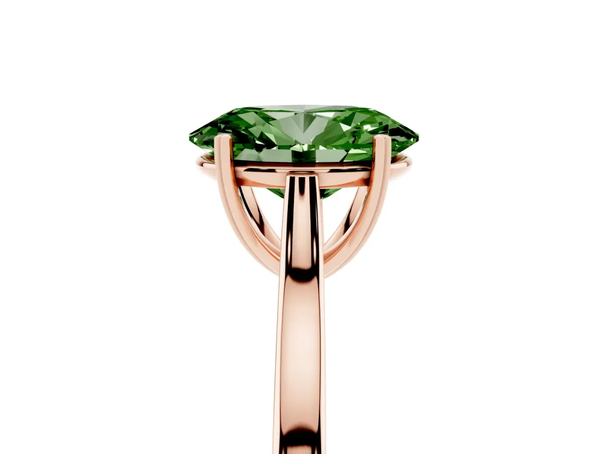 Fancy Green Oval Cut Solitaire Heart Prong Engagement Ring with Tapered Band Rose gold