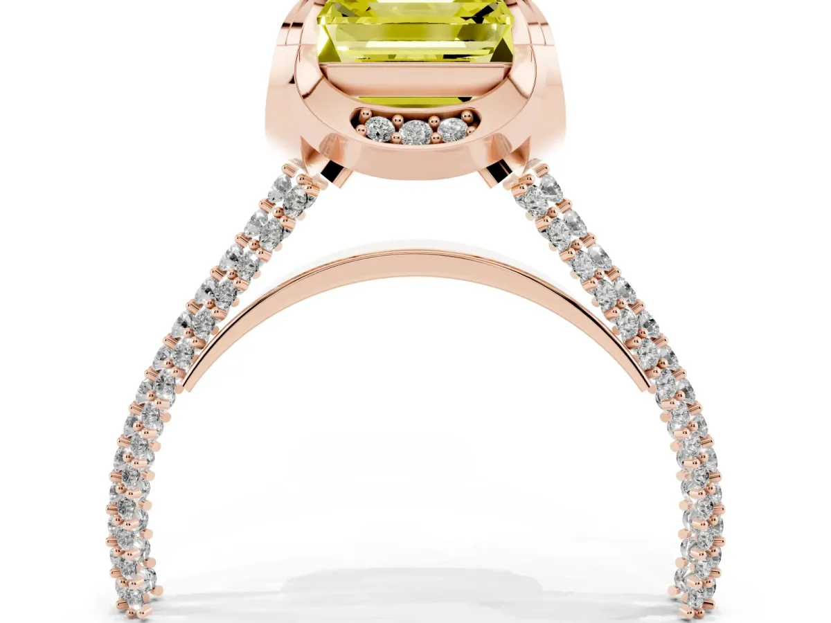 Fancy Yellow Asscher Cut Solitaire Pave Split Shank Ring with Four-Prong Setting Rose gold