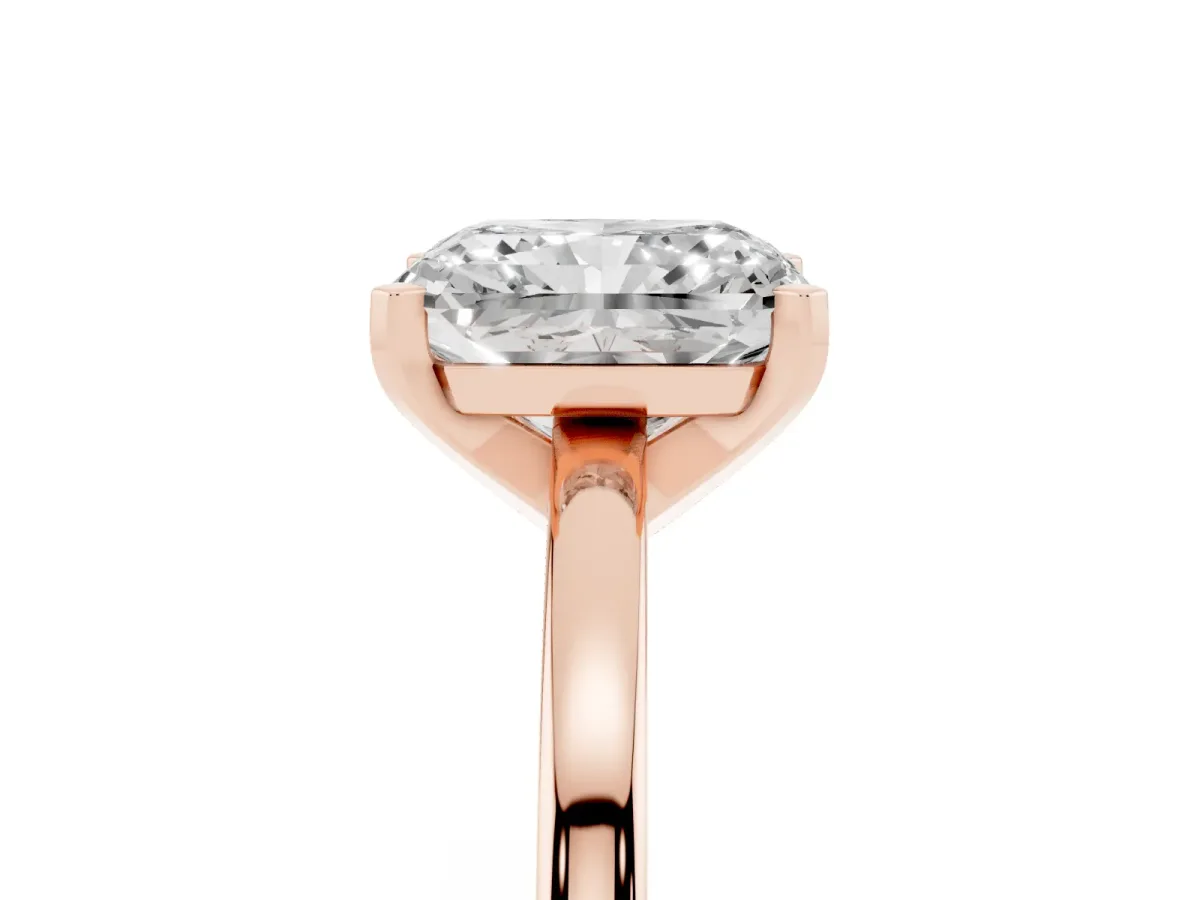 Radiant Cut Solitaire Diamond Engagement Ring with Four-Prong Setting on a Classic Band Rose gold