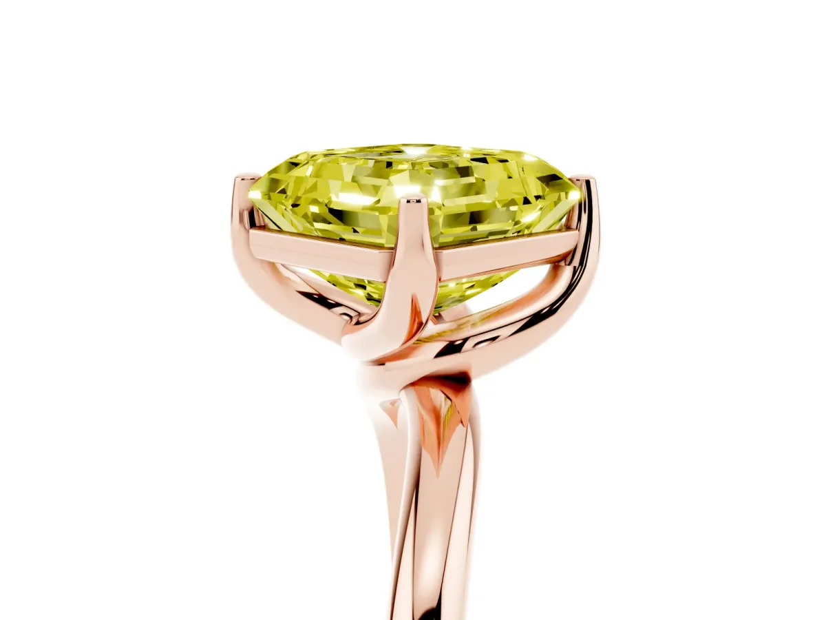 Fancy Yellow Asscher Cut Diamond Solitaire Engagement Ring with Four-Prong Setting and Classic Band Rose gold