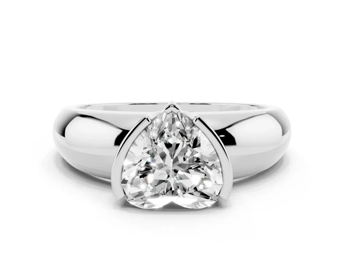 Heart Cut Solitaire Tension Set Diamond Ring with Wide Band White gold