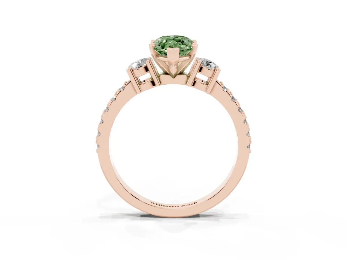 Fancy Green Marquise Cut Three-Stone Diamond Pavé Band with Prong Setting Rose gold