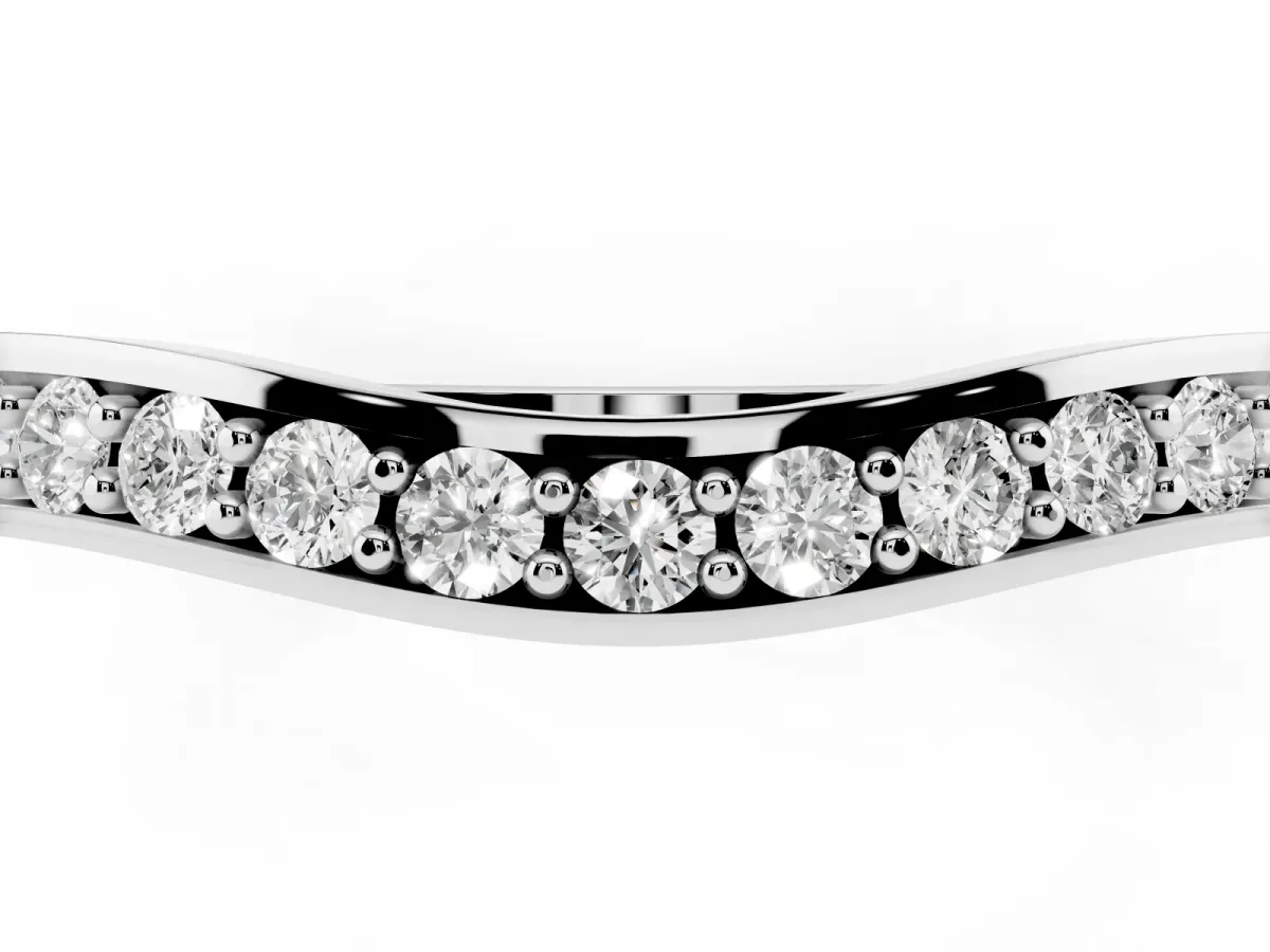Diamond Pavé Round Cut Curved Band with Channel Setting Silver