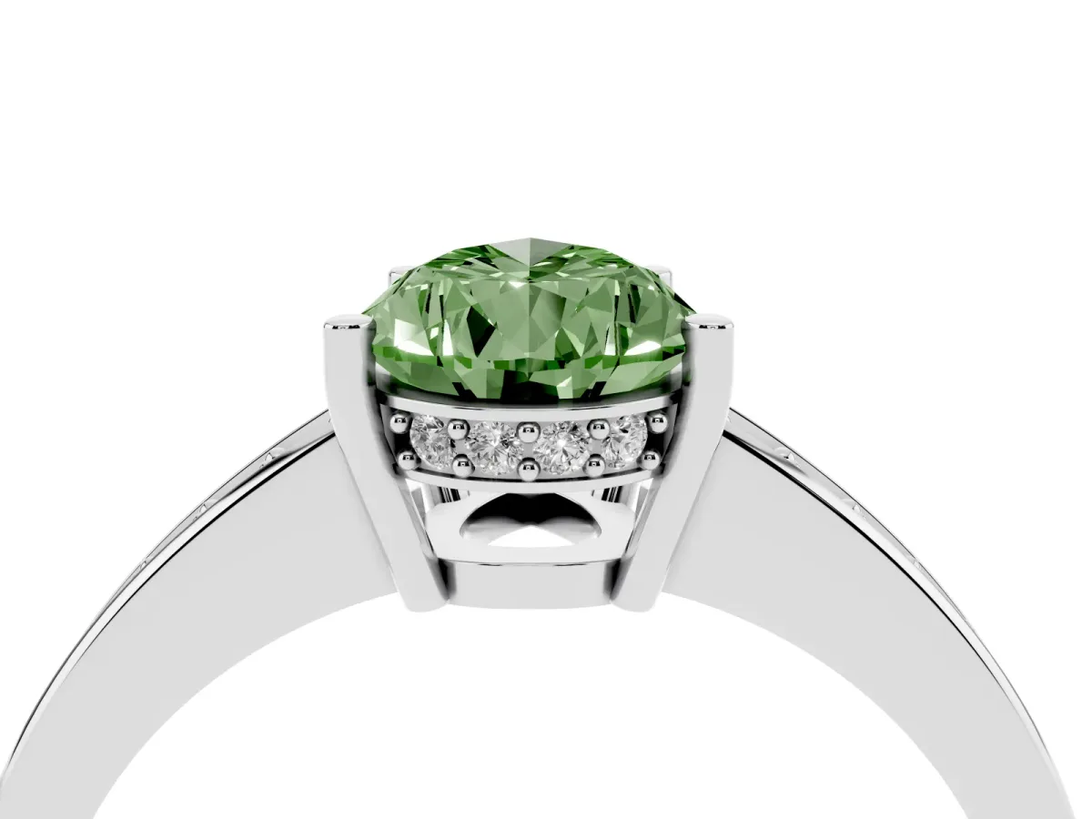 Fancy Green Pear Cut Solitaire Pavé Band Prong Setting Ring Silver