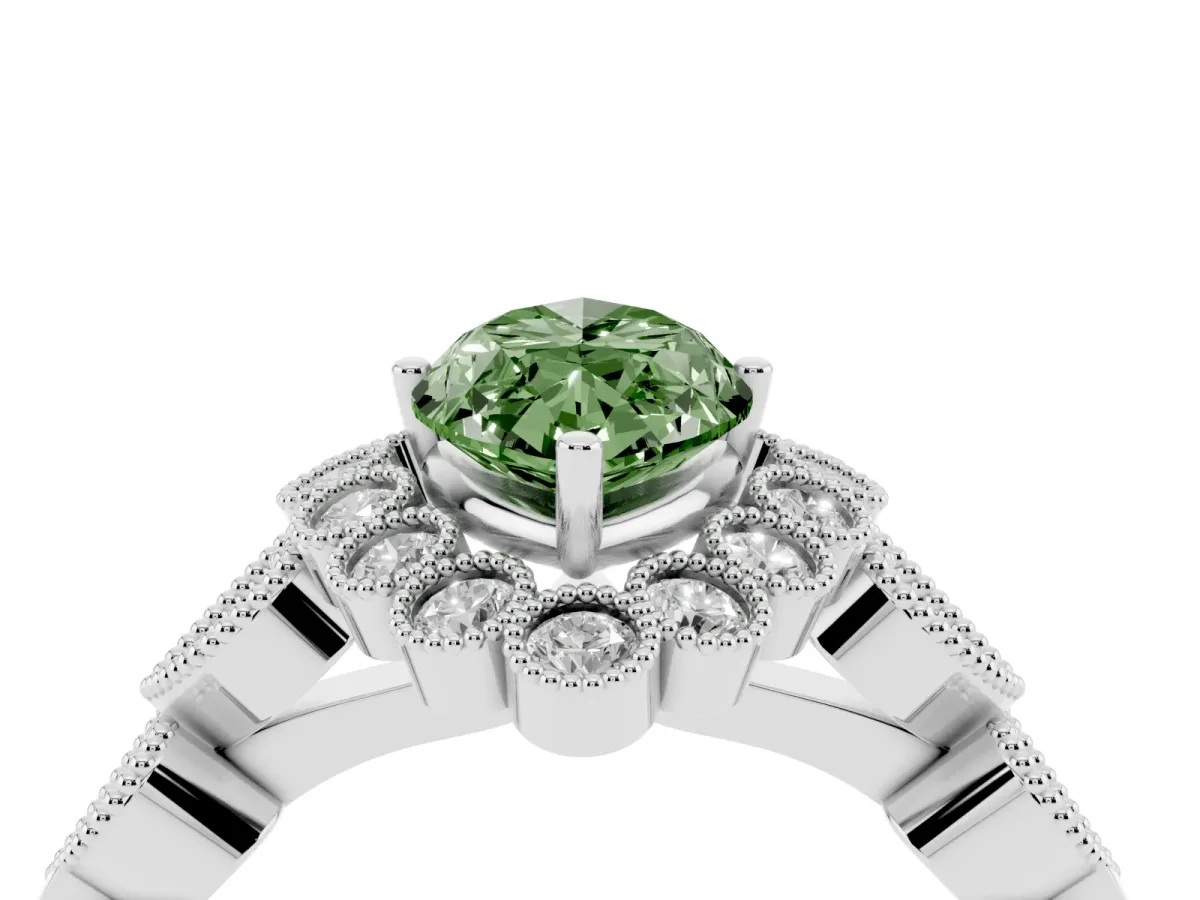 Fancy Green Marquise Cut Brilliant Milgrain Pave Heart Band Solitaire Ring Platinum