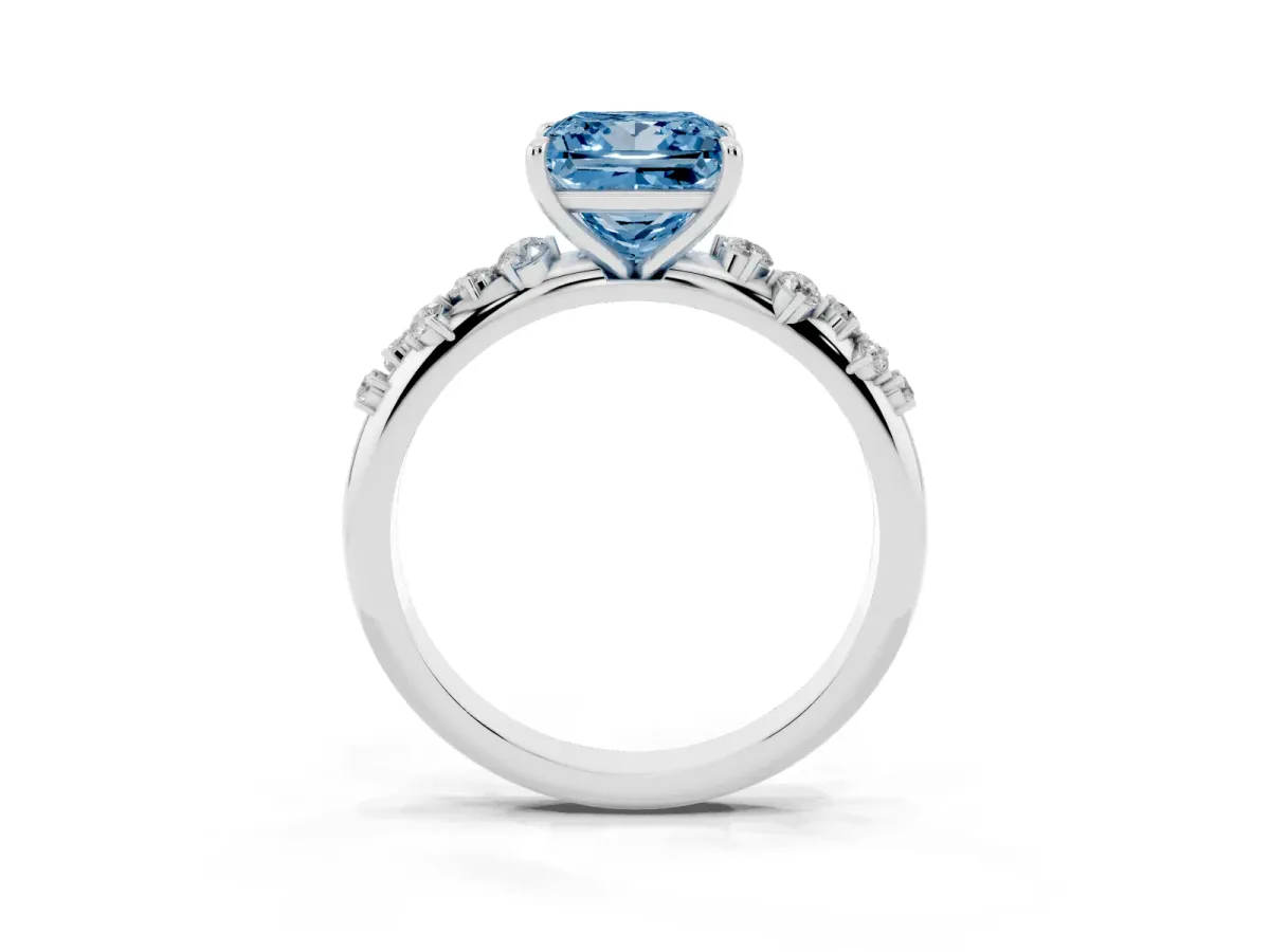 Fancy Blue Princess Cut Diamond Cluster Prong-Set Solitaire Ring Platinum