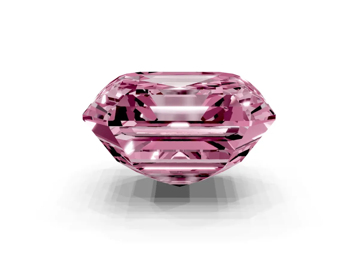 Fancy Pink Asscher Cut Halo Diamond Ring with Milgrain Edge and Round Prong Setting Silver