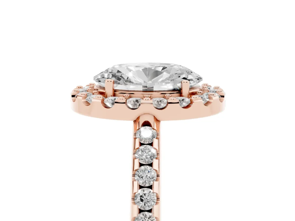 Oval Cut Diamond Pavé Halo Ring with Four-Prong Setting Rose gold
