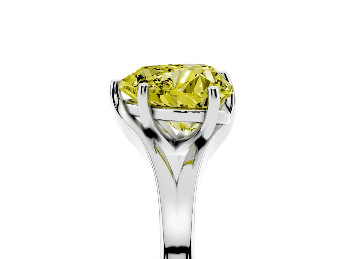 Fancy Yellow Heart Cut Solitaire Diamond Ring with Six-Prong Setting and Tapered Band Silver