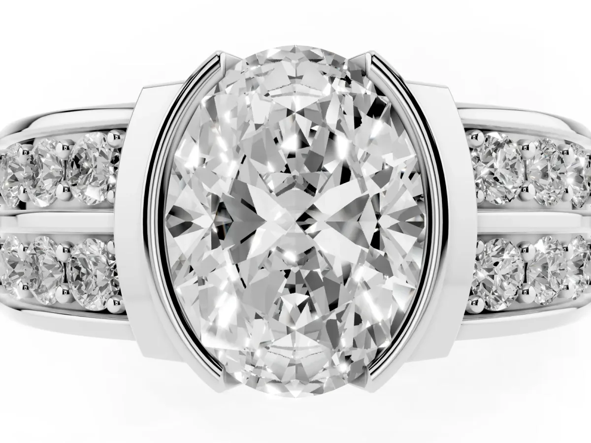Oval Cut Brilliant Diamond Channel Set Wide Band Ring with Bezel Setting Platinum